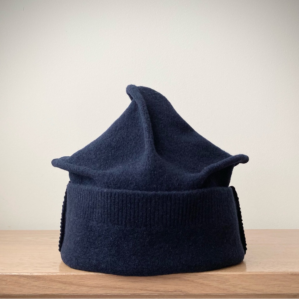 Joodito Origami Crown Wool Sweater Hat Bucket Beanie Cap Deep Dark Navy Blue